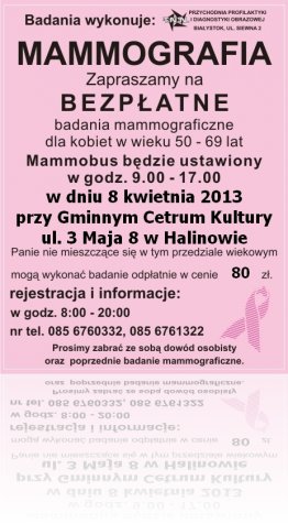 Bezpłatne badania - Mammografia