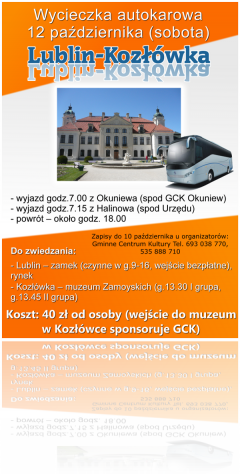 Wycieczka autokarowa 12 października (sobota) Lublin-Kozłówka